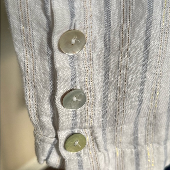 Cynthia Rowley Striped White Top with Side Button Detail & Gold Accent threading - Picture 7 of 8